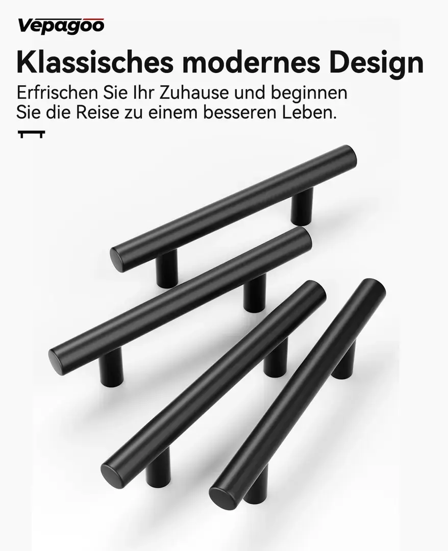 Set de 20 mânere negre pentru mobilă, cu distanță între găuri de 102 mm. Pachetul include 40 de șuruburi pentru montaj. Potrivite pentru bucătărie, dulapuri, sertare și uși de mobilier. Mânere rezistente și durabile, ușor de instalat.