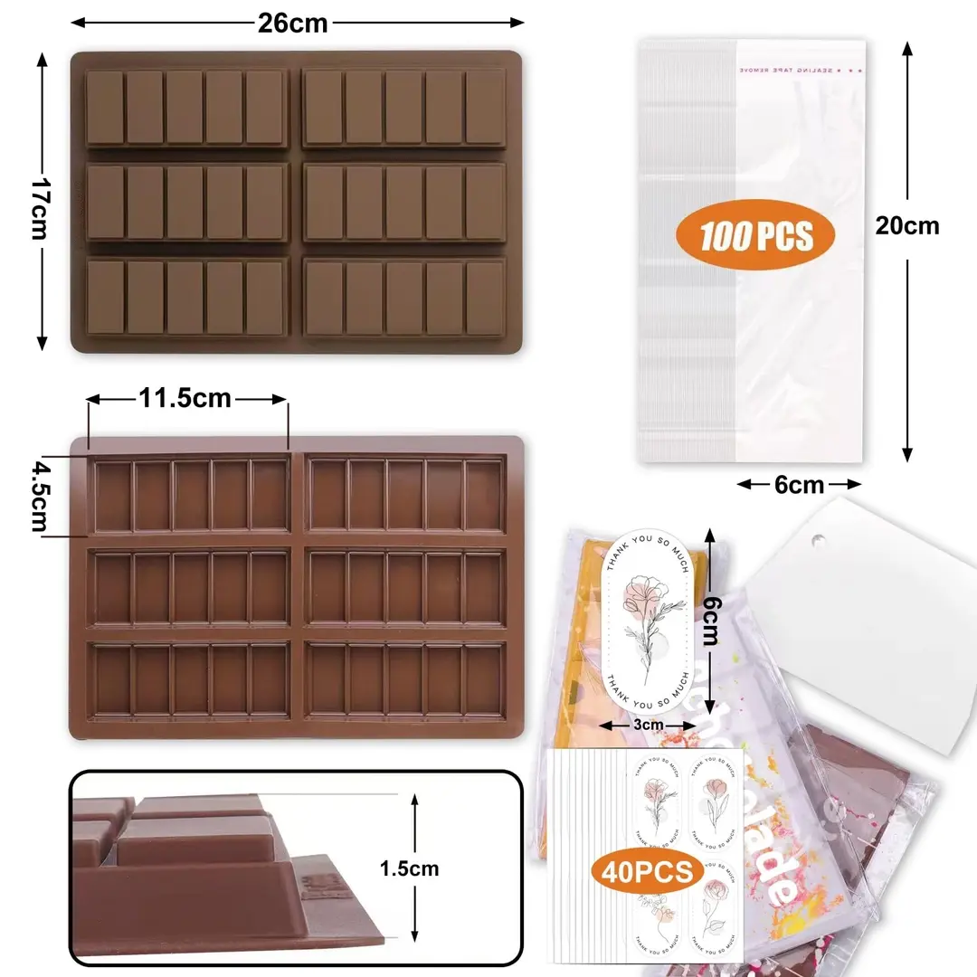  Formă de ciocolată din silicon, model dreptunghiular, 6 batoane adânci