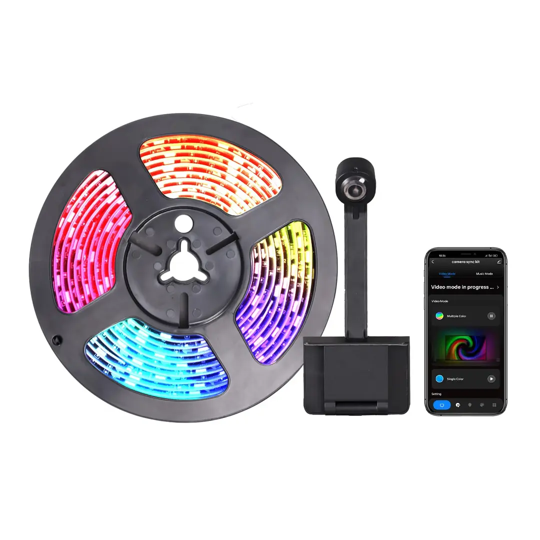 "Iluminare LED FITUEYES pentru TV 55-65 inch cu cameră 1080P - Experiență Vizuală Captivantă" vedere prim plan